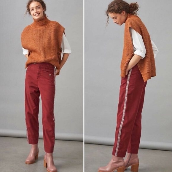 BOGO! by Anthropologie Embroidered Tapered High Rise Cotton Pants 0 - Picture 1 of 11